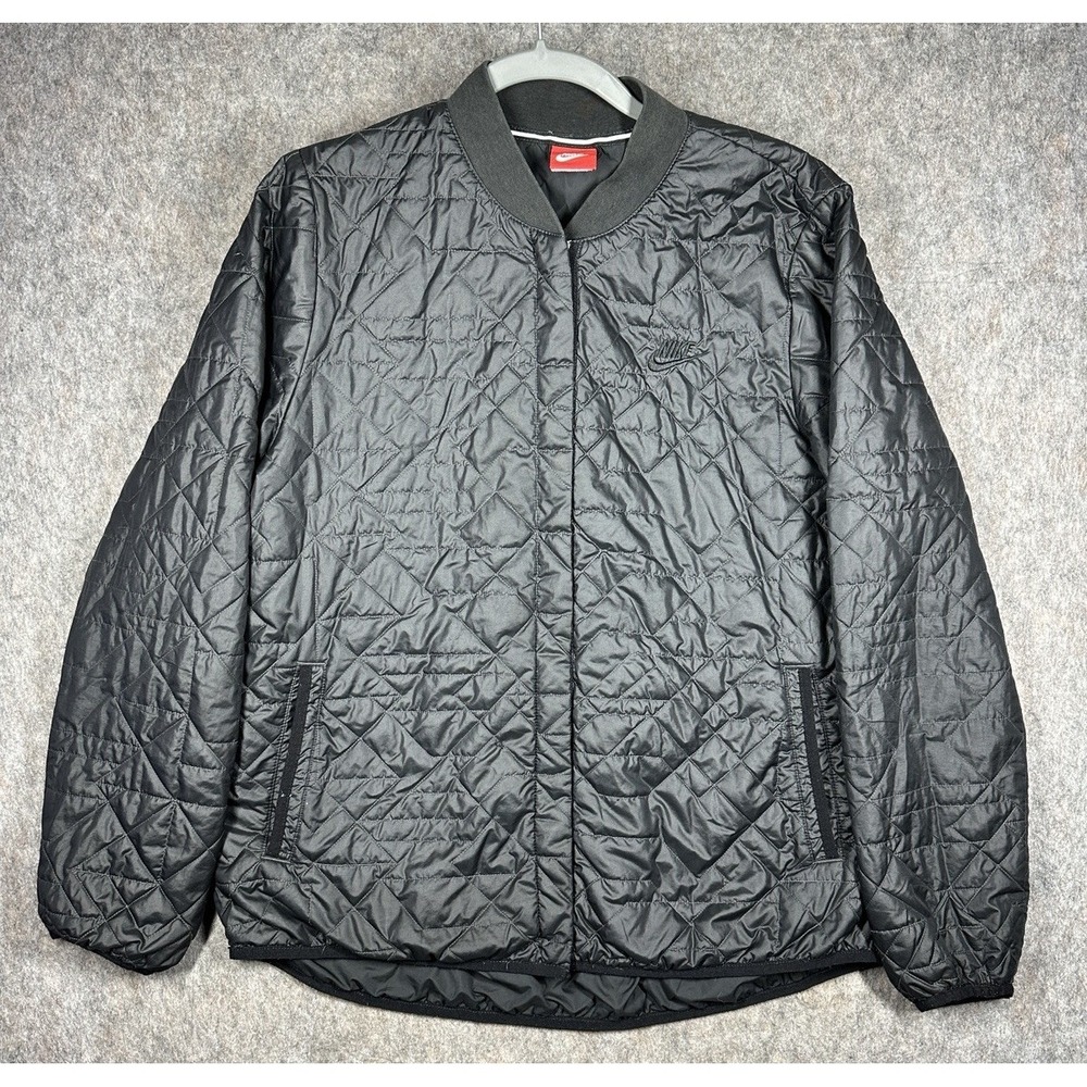 Nike Quilted Bomber Jacket Womens XL Black Insulated Snap Front Style 854747-010
